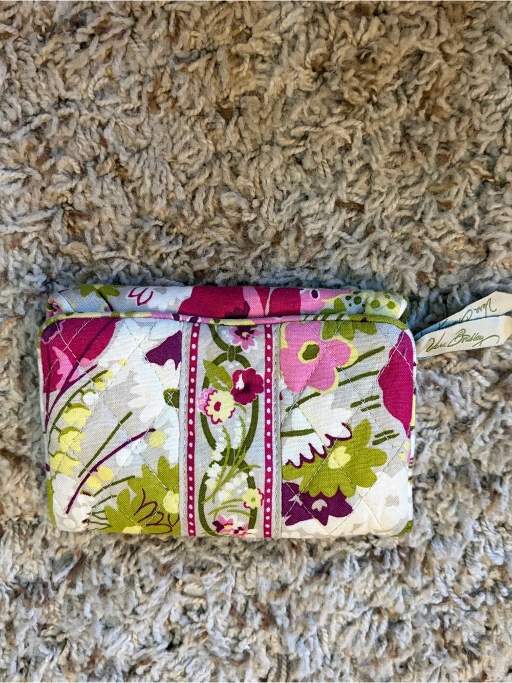 Vera Bradley Floral Quilted Zip Pouch in Pink, Lime & Cream